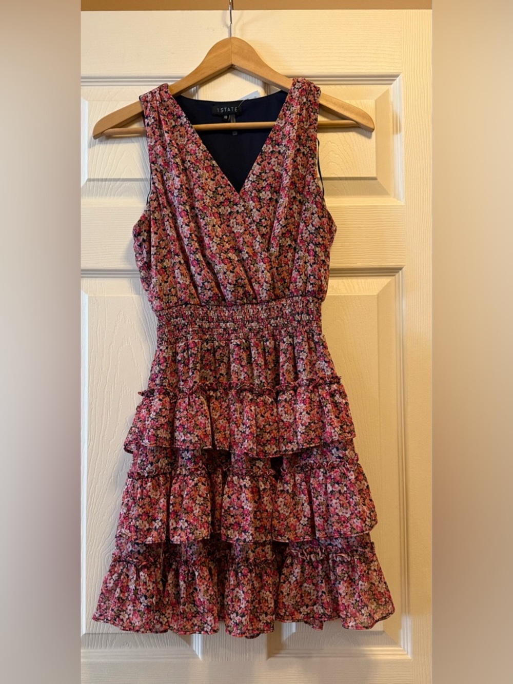 1. State Pink Floral Ruffle Tiered Dress Size XS